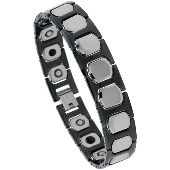 Men's Tungsten Bracelet Ceramic Bracelet Magnetic Therapy, 2-Tone Black - Picture 1 of 1